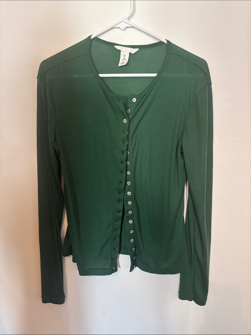 H&M Women's Dark Green Long Sleeve Button-Front Top